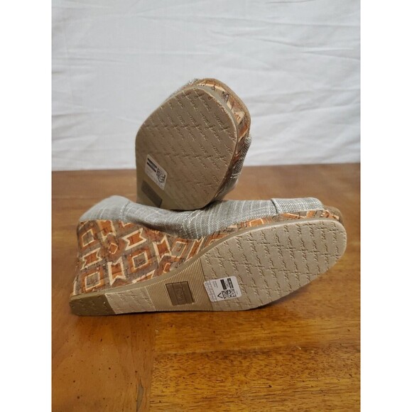 Toms Emma Cork Wedge Heel Open Toe Shoes Gray Top Beige Orange Red Size 8.5 W - Picture 6 of 7
